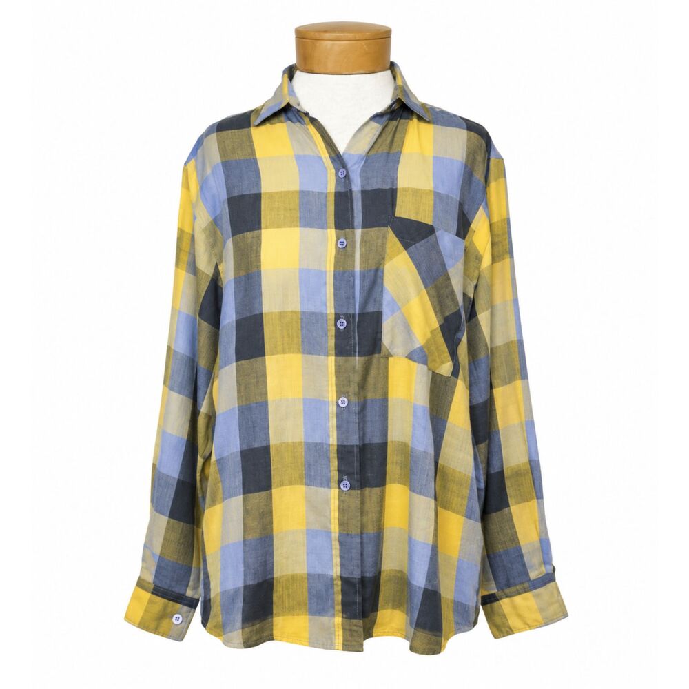 Diane von Furstenberg VTG DVF Portugal Plaid Flannel Shirt 12 M S Yellow Blue